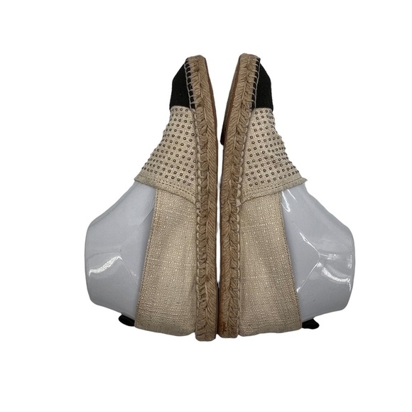 Rebecca Minkoff Tan Black Espadrille Studded Cap Toe Flats Size 7 1/2 Women’s - Picture 7 of 10